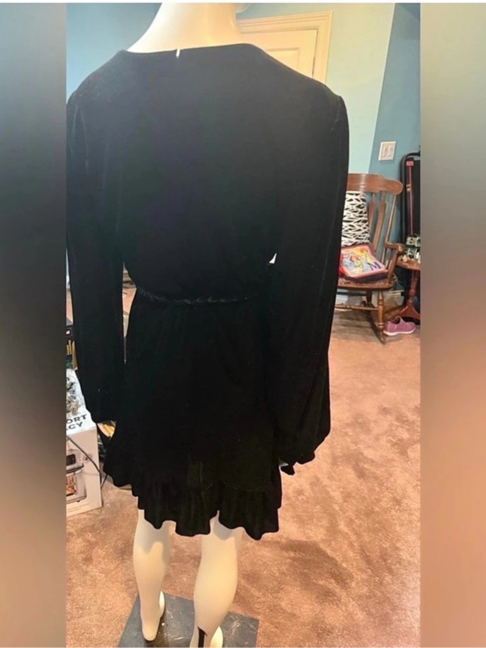 MISA Los Angeles Black Velvet-Look Mini Dress Size Large - Picture 4 of 10
